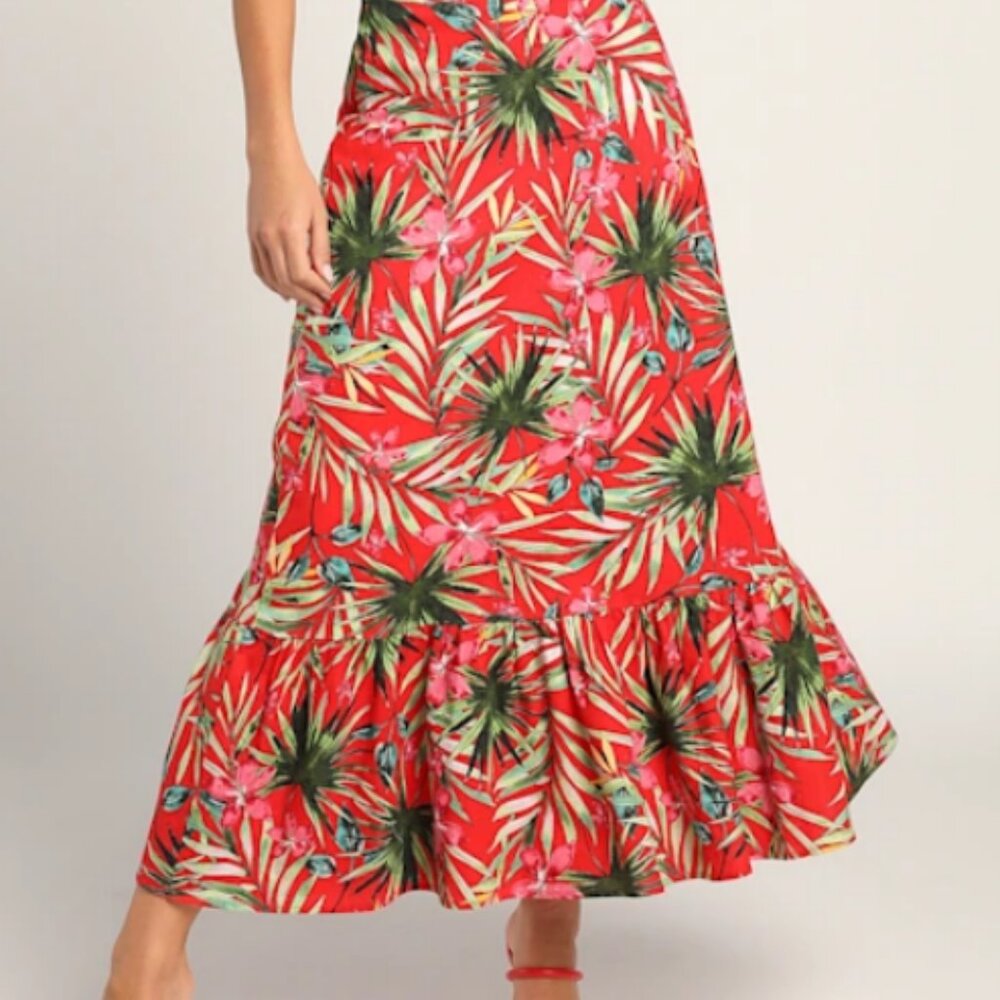 🌻3 for $15🌻 Lulu's Red Tropical Maxi Skirt